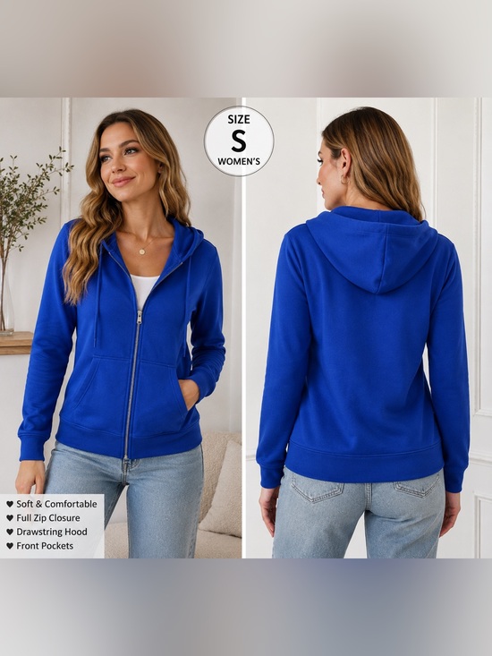 Tops - Women’s Royal Blue Full-Zip Hooded Jacket – Size Small